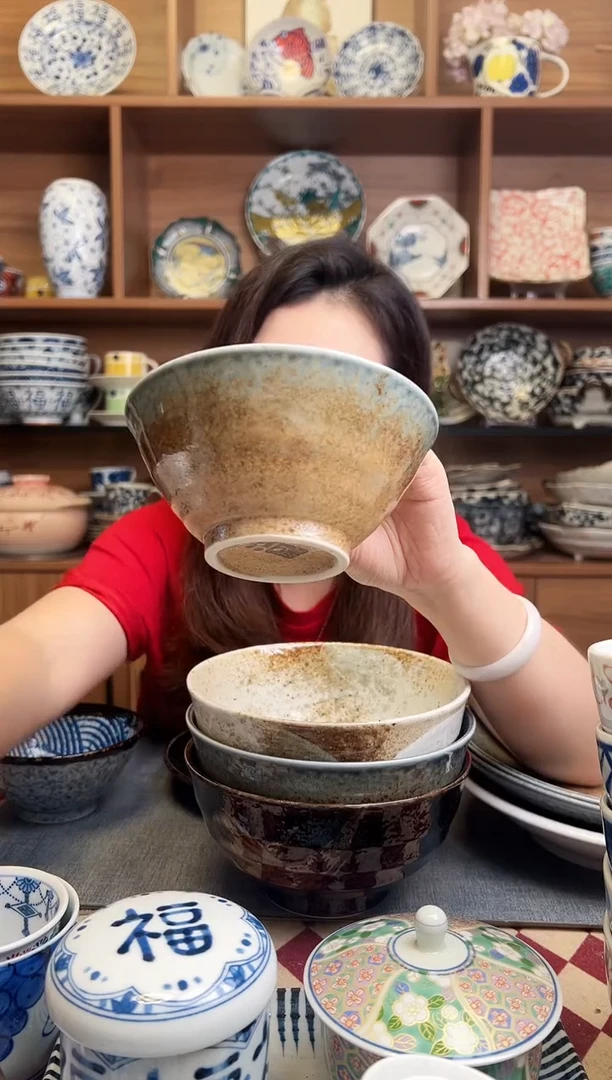 瓷片砂地蓝流13cm斗笠饭碗