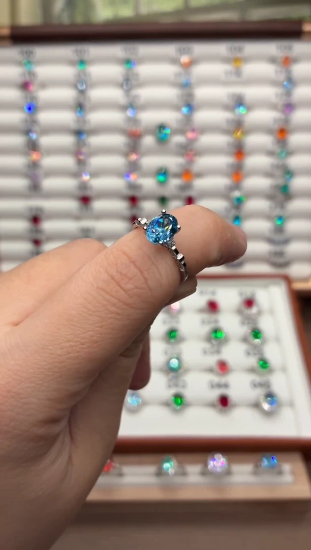 银S925镶嵌戒圈海蓝宝石06694