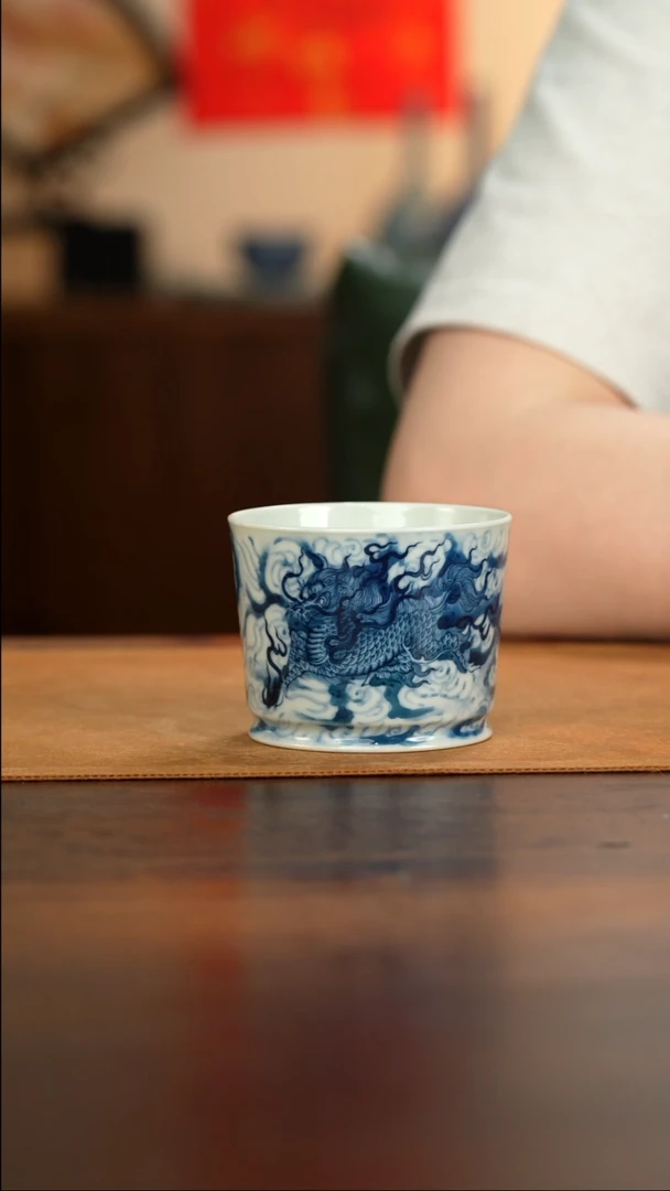 瓷片胖*胖钟家窑钟家千年水墨麒麟容天杯
