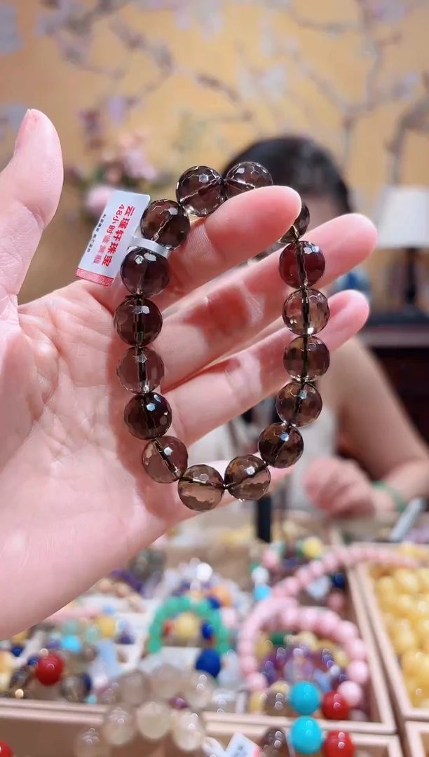 未镶嵌手链烟晶14+天然茶晶，天然水晶晶体结构