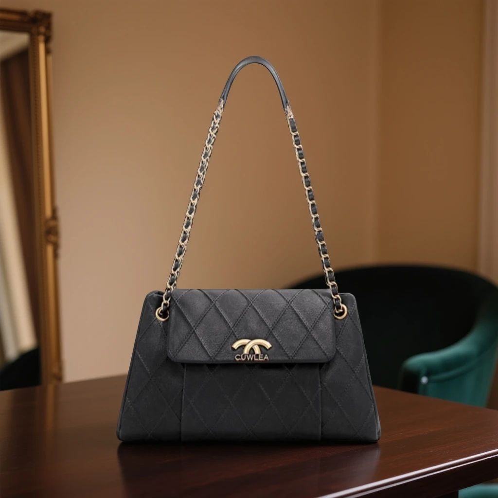 2025新款单肩斜挎包菱格绣线包2688黑色