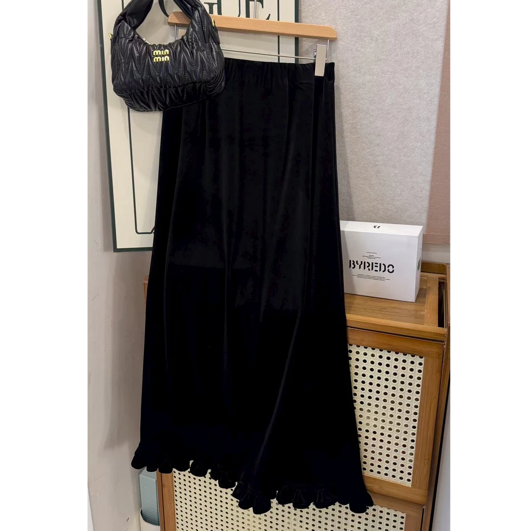 L S 丝绒半身裙 2025新款不起球芭蕾风丝绒半身裙不规则气质裙