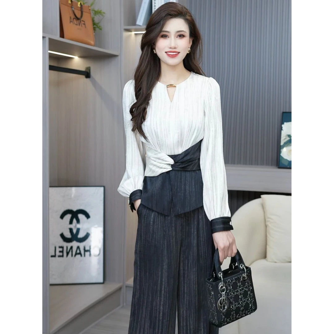 【高品质】法式轻奢减龄气质长袖小众高档显瘦洋气高腰时尚复古套装