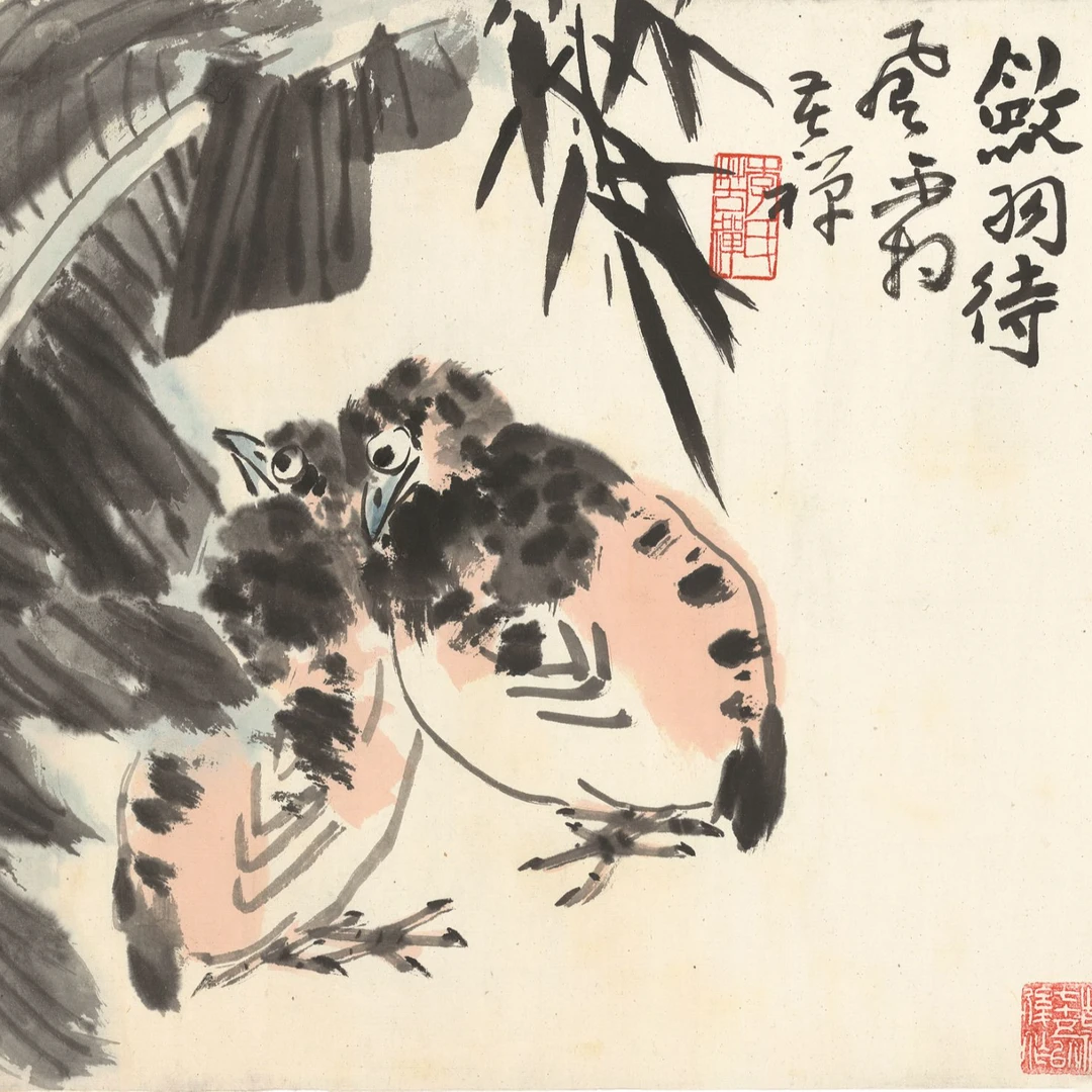 苦禅版画:《敛羽待飞霜》尺寸：：35x46