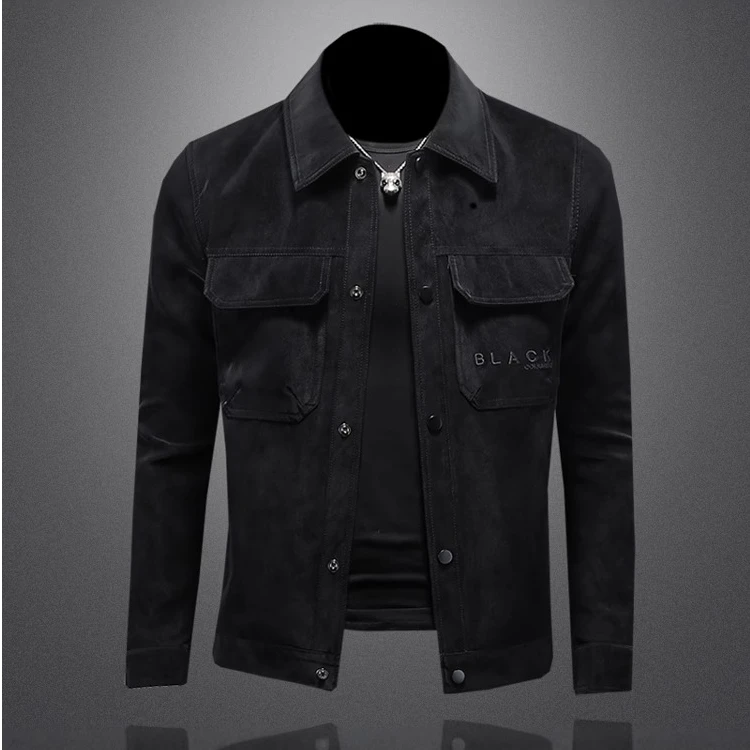 2025新款皮衣外套男款春秋季新款修身韩版翻领休闲鹿皮绒男夹克潮