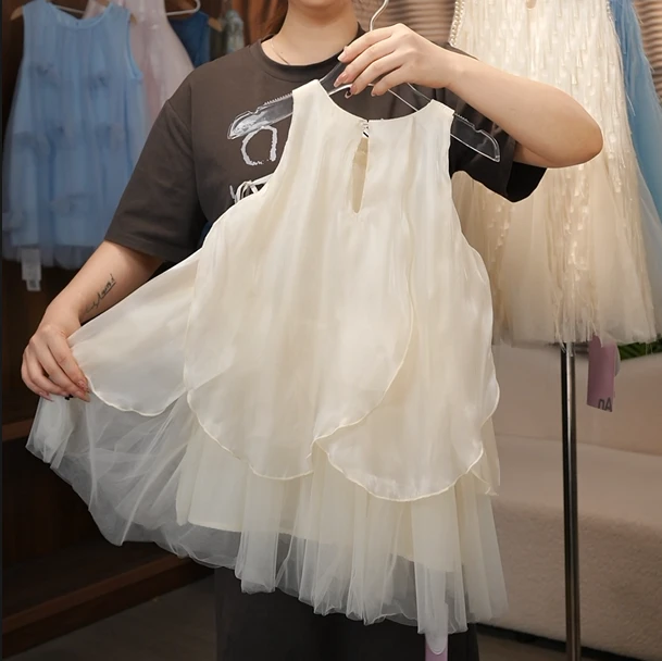 TT-XS250182白色玫瑰花朵连衣裙女童连衣裙