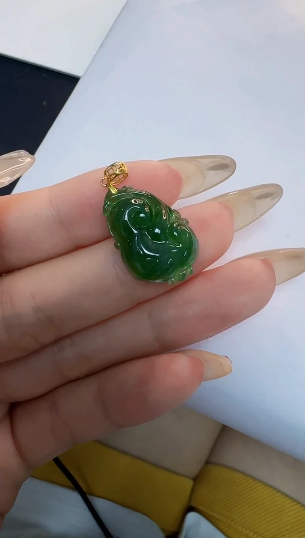 翡翠18K金镶嵌吊坠(不含链)缅甸A货翡翠