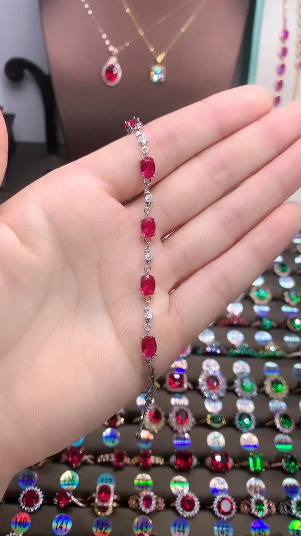 【闪购商品】红宝石手链银S925镶嵌白金色