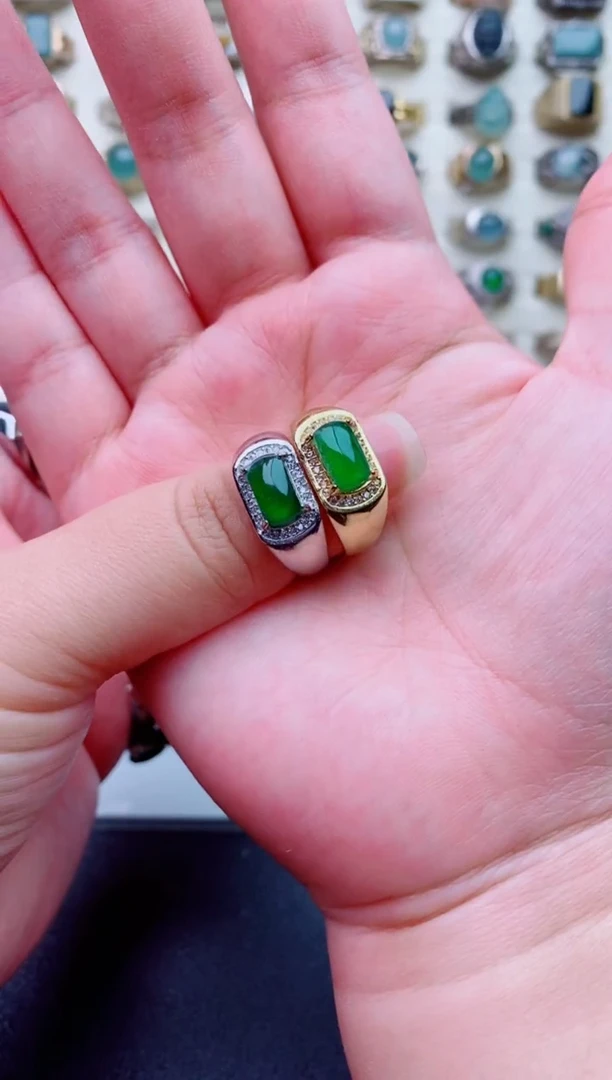 翡翠戒指未镶嵌弓*天然翡翠男戒