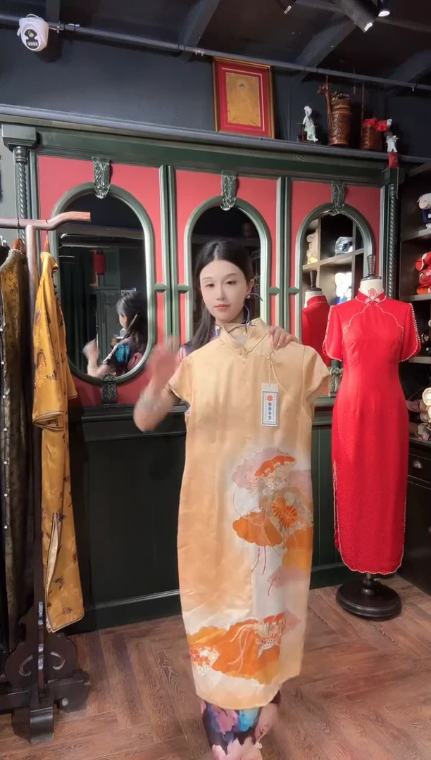 【现货】正隽 黄色 大花旗袍