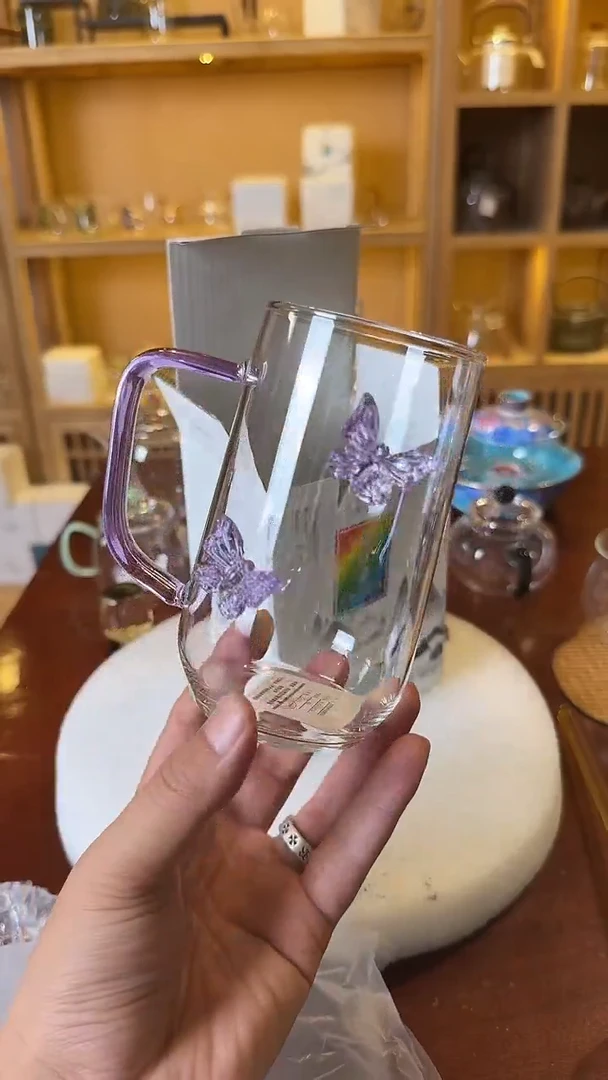 茶杯紫砂紫色蝴蝶绿茶杯