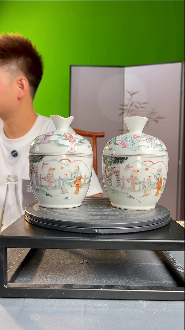 茶器复****币粉彩人物故事盖缸