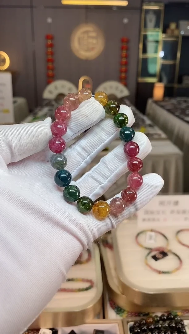 未镶嵌老矿碧玺彩虹单圈手串10mm+碧玺xion多样性发一条