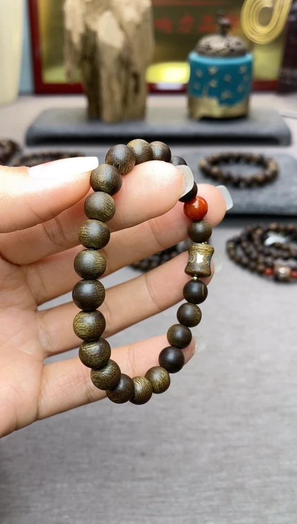 【闪购商品】沉香手串芽庄白棋08＋富森竹节六字镶嵌沉水