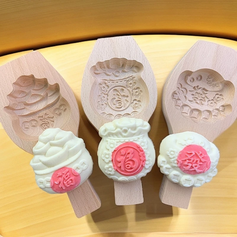 新款创意过年蒸包子馒头实木模具月饼南瓜饼豆沙包点心烘焙模具