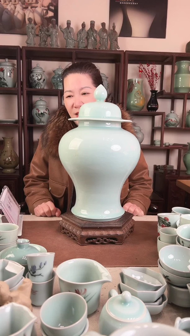 纯手工 粉青 将军罐L