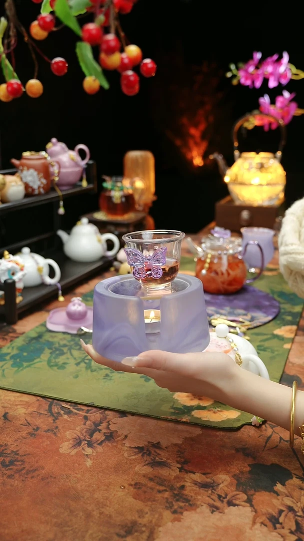 【闪购商品】紫色温茶台+蝴蝶杯子