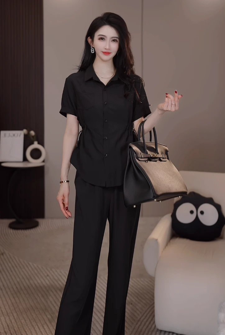 【阿紫专属】A-1132春季新款时尚修身气质收腰设计裤子套装