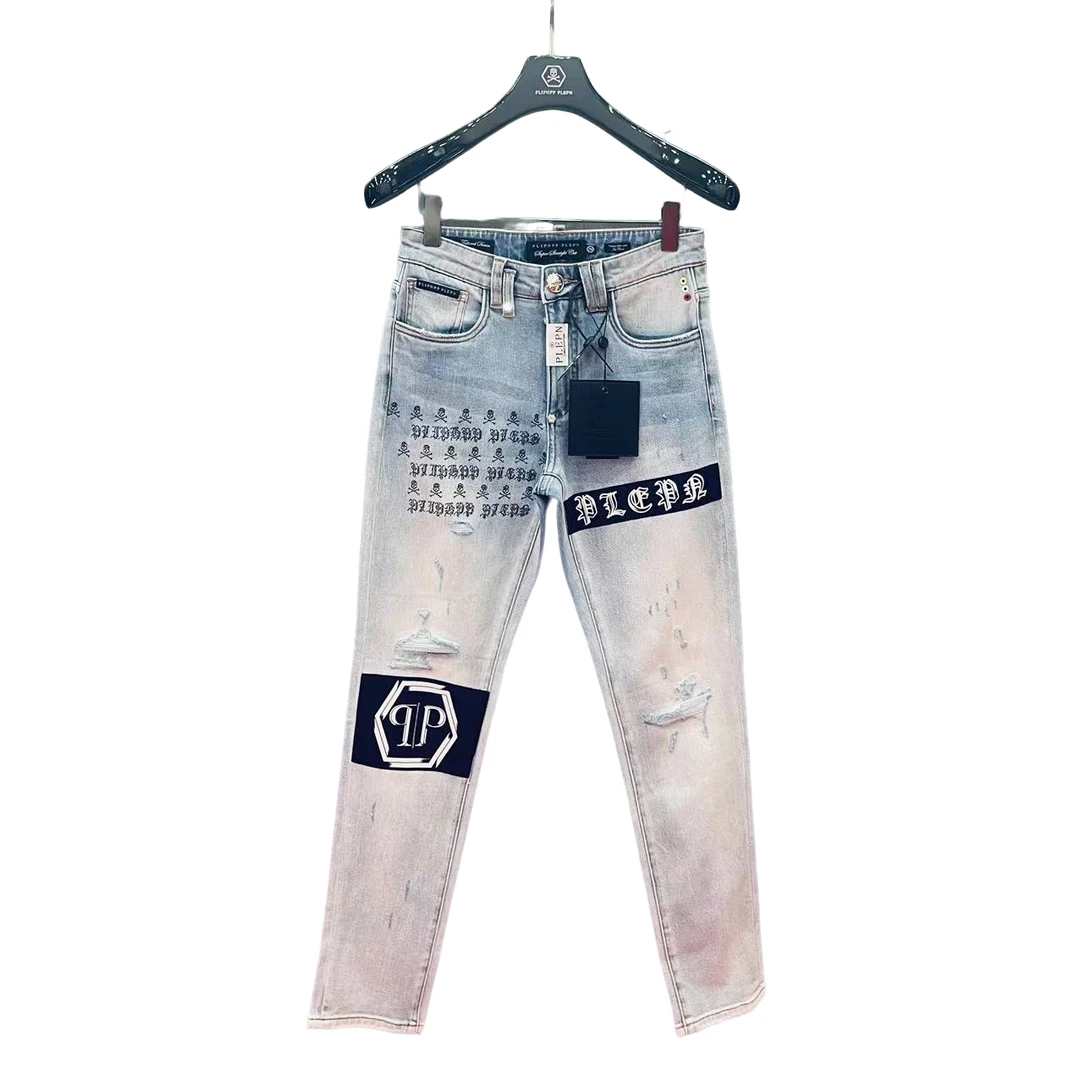 【PP定制】2025春夏定制新款高端男士哥特刺绣高弹显瘦软牛仔裤9941