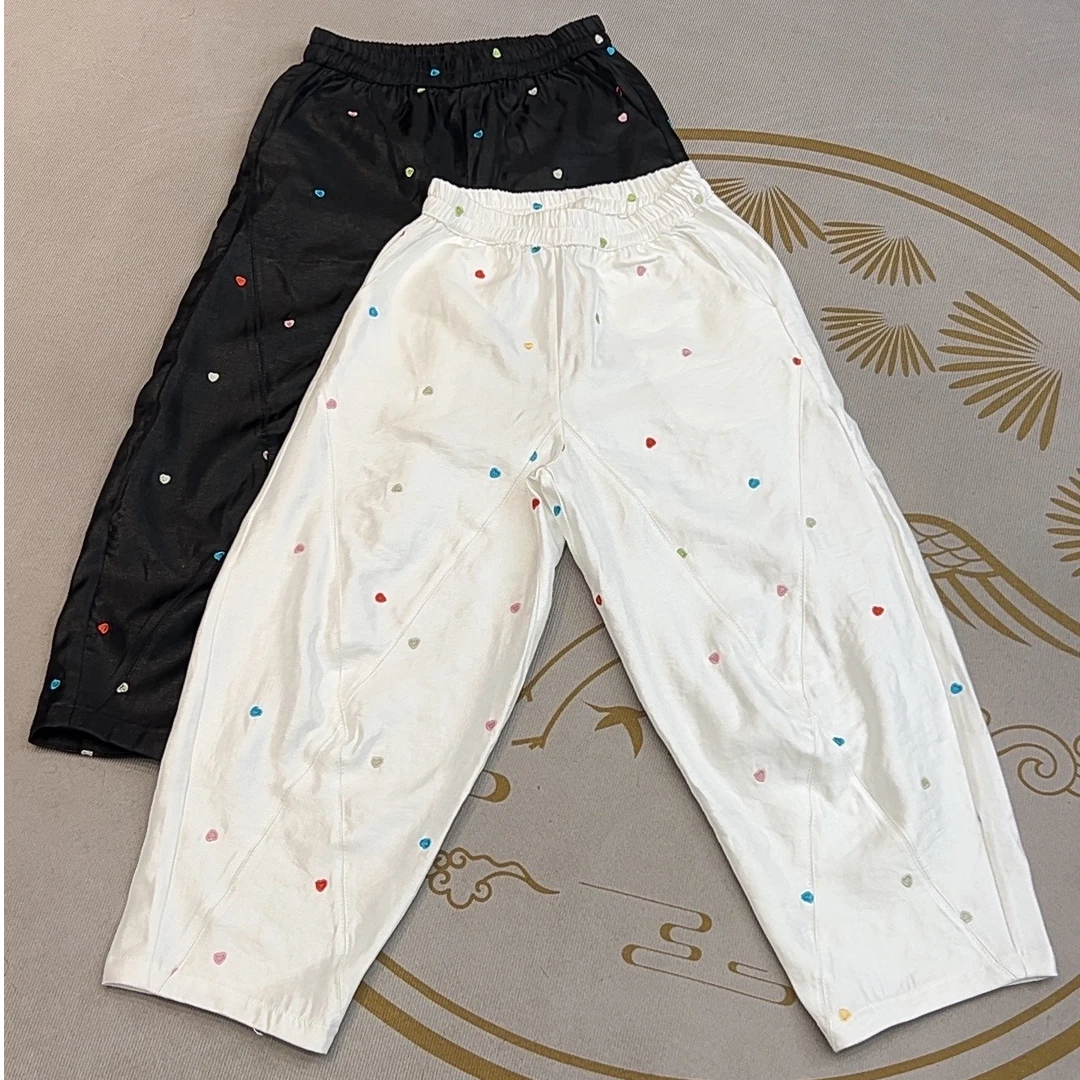 2025年早春新款提花爱心刺绣奶奶裤显瘦百搭阔腿宽松直筒时尚休闲