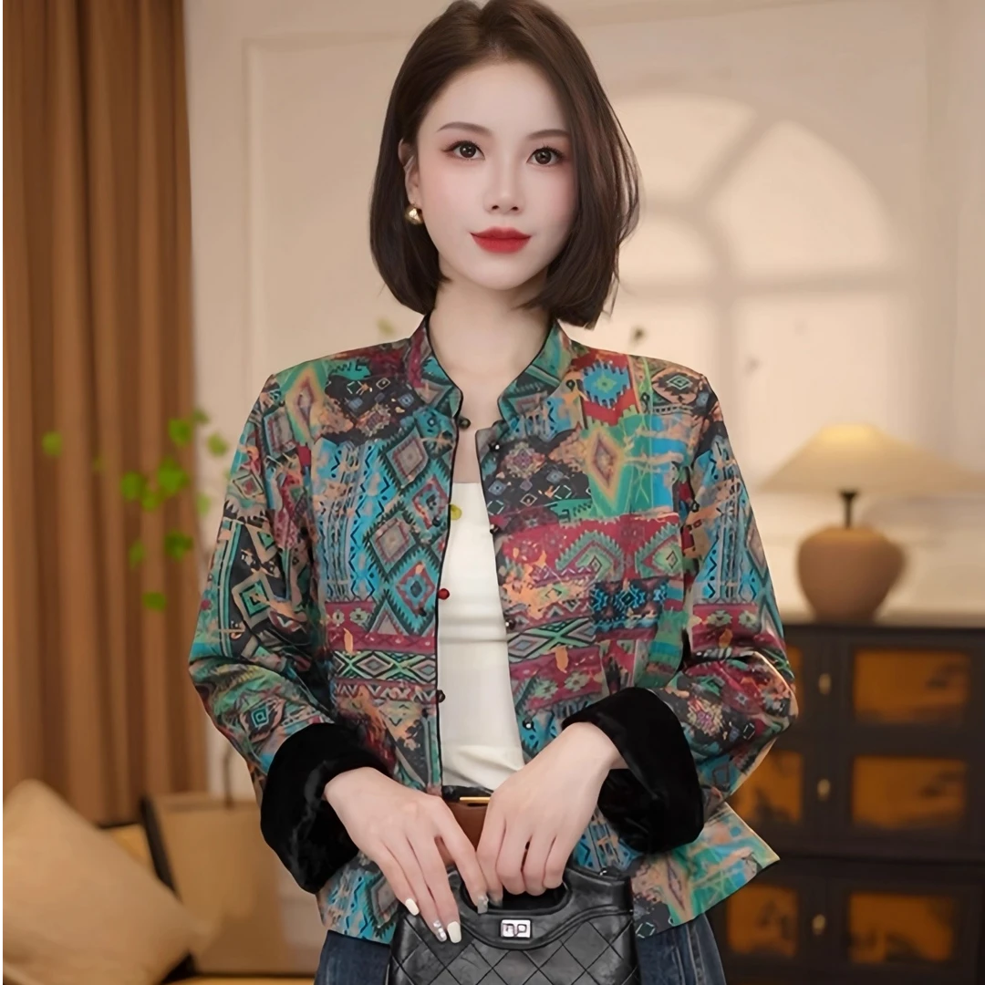 国风丝绒盘扣短外套女士秋季新款时尚气质长袖开衫双面穿显瘦上衣