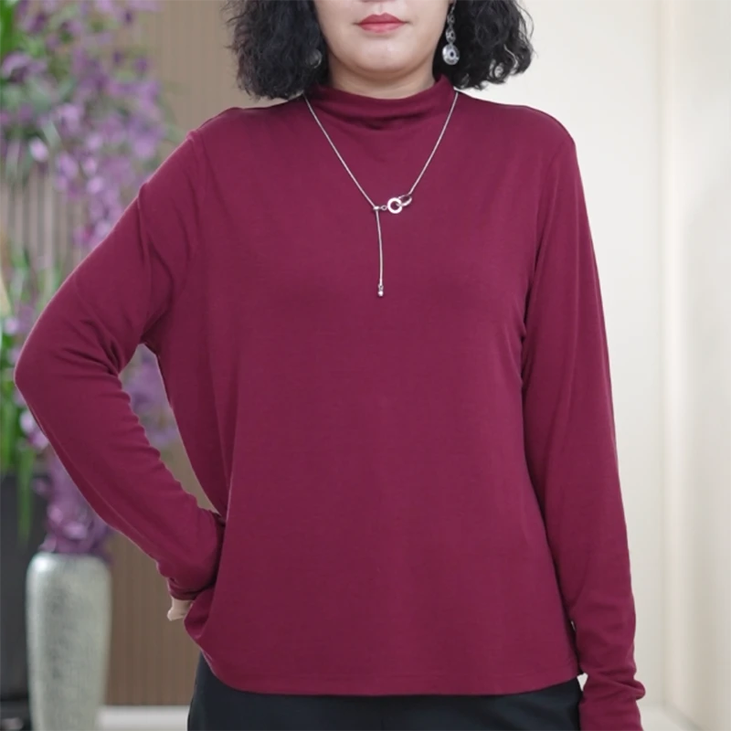 面膜打底衫女大码百搭弹力亲肤半高领显瘦天丝春季时尚T恤上衣
