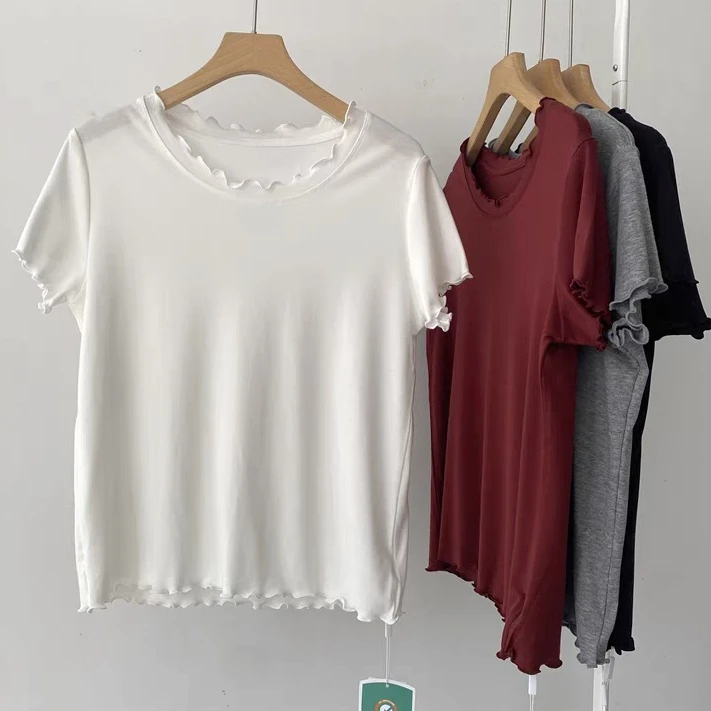 夏季宽松显瘦天丝莱赛尔木耳边短袖