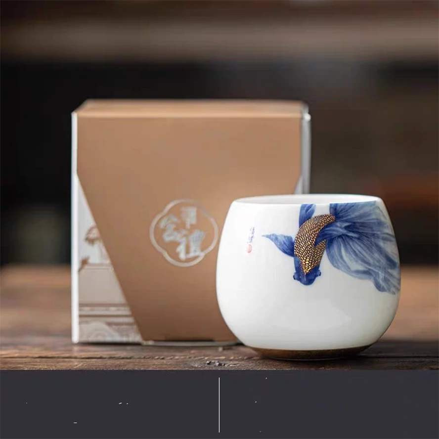 玉白瓷聚福杯单品（悠然自得）幻青款 彩盒CC3310
