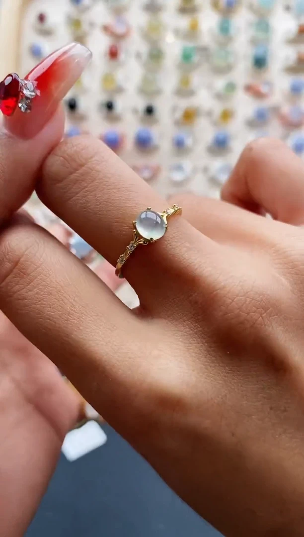 【闪购商品】翡翠戒指银S925镶嵌缅甸天然A货翡翠333 3+4