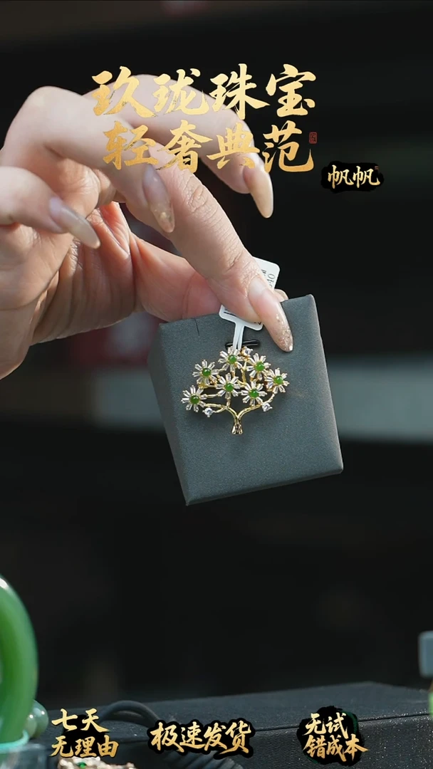 吊坠(不含链)银S925镶嵌和田玉胸针