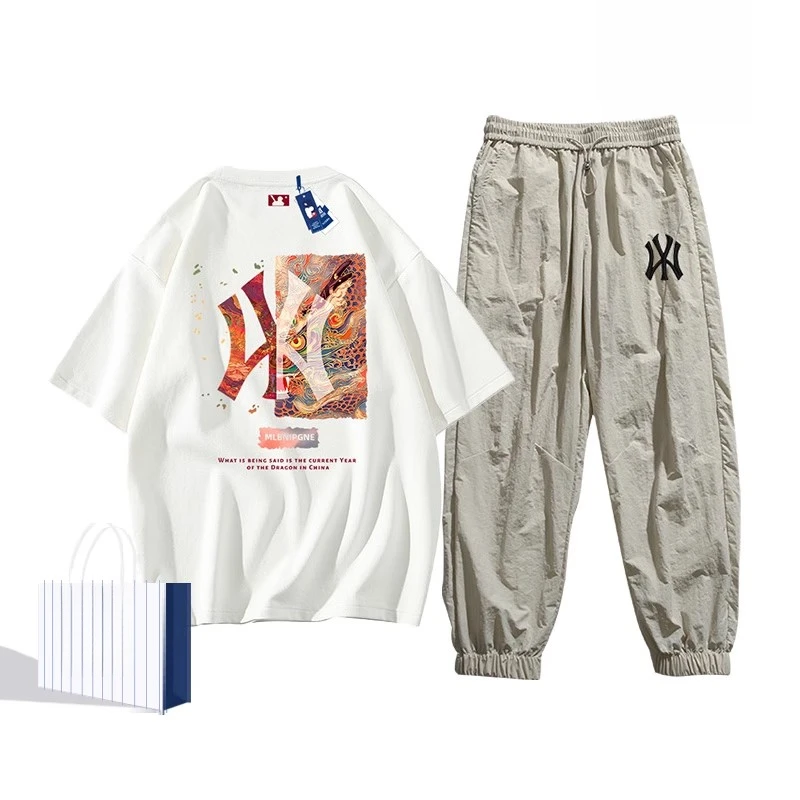 潮牌高端夏两件套印花情侣短袖短裤男士美式时尚重磅休闲运动套装