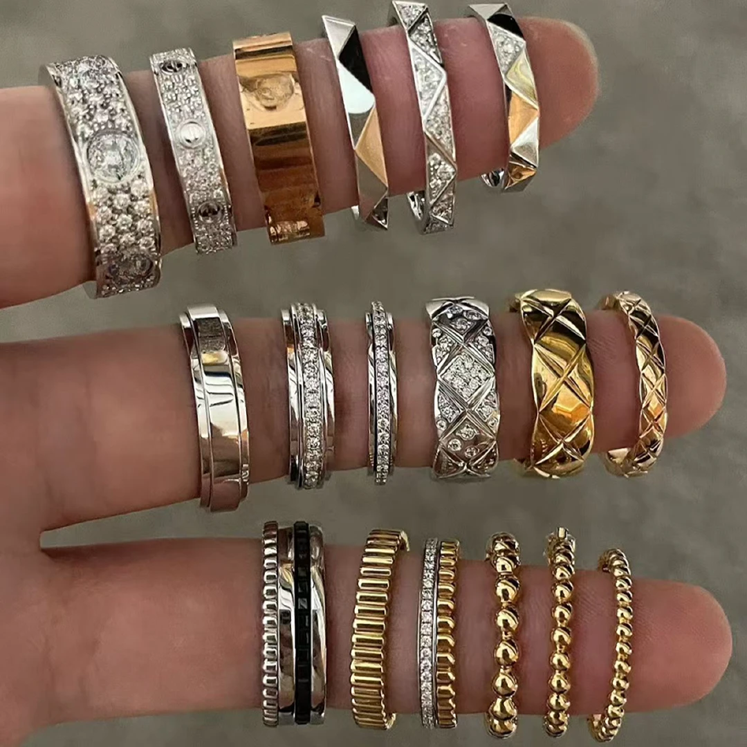 18K金 绳结 钉子 万花筒 双T 猪鼻子 戒指男女高颜值戒指