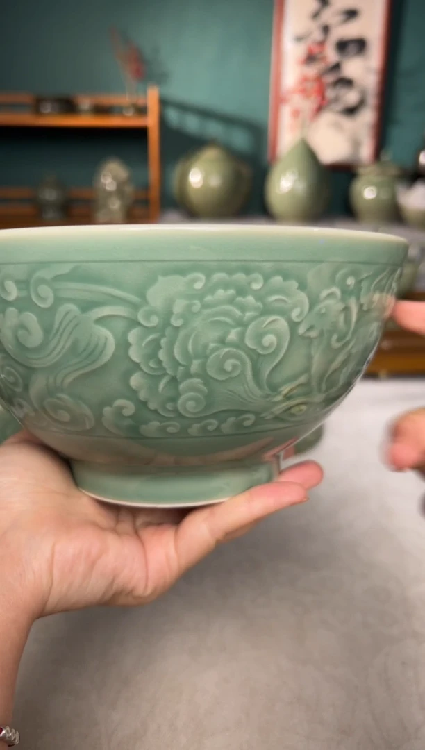 其他耀州窑青釉18厘米羊纹大碗二级品缩釉福利1以实物为准