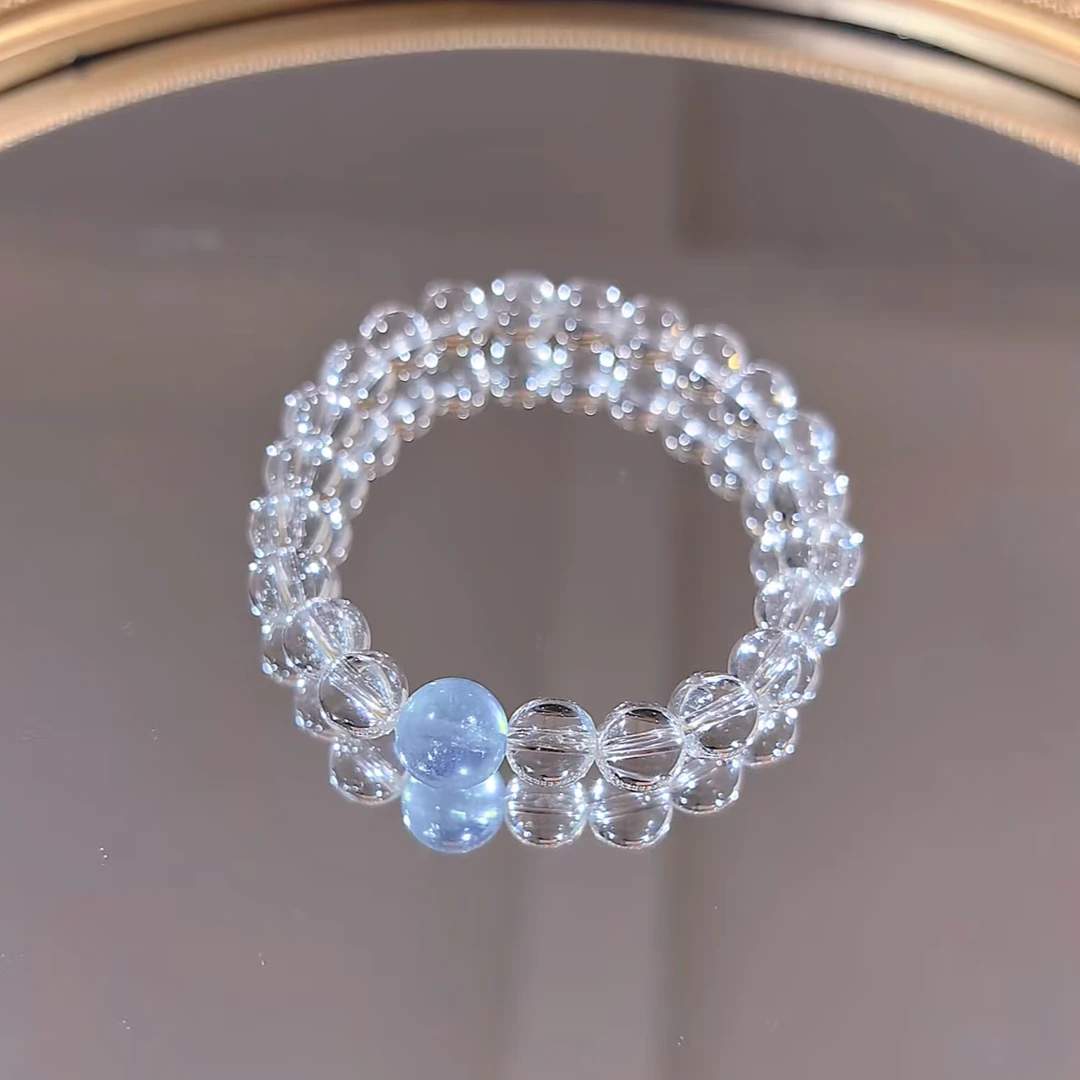 YS0034【海洋之谜】白水晶海蓝宝拼色简约款手串多样性发其一