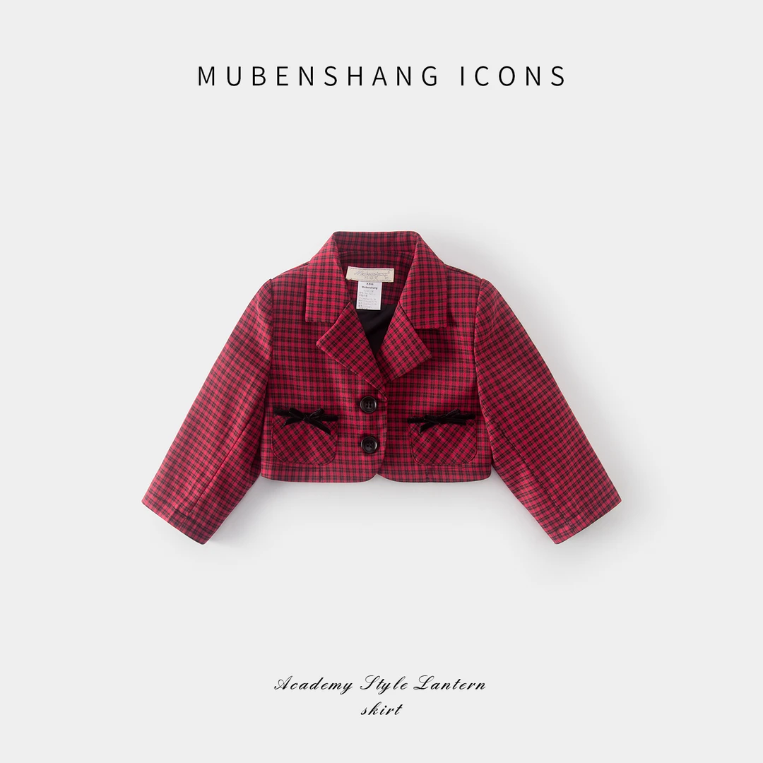 女童外套秋季西装常规学院风女纯色套装毛呢时尚英伦单排扣