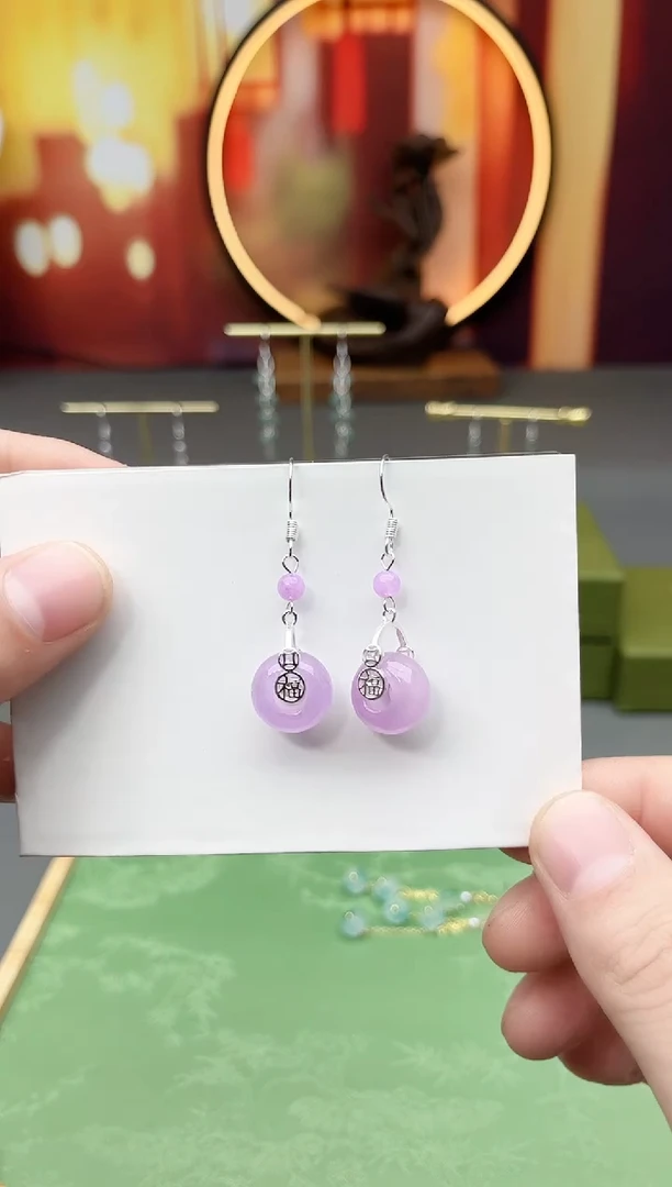 未镶嵌石英质玉（天山翠）耳饰S02