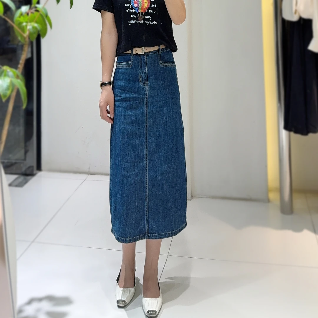 复古蓝夏季爆款高腰时尚百搭半身牛仔裤新款显瘦a字裙开叉中长裙