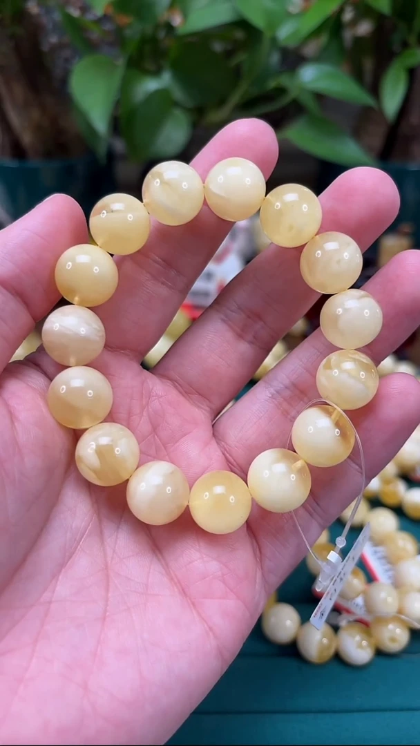 手链蜜蜡未镶嵌H63 金白妖花蜜蜡手串 21.84克 13+mm