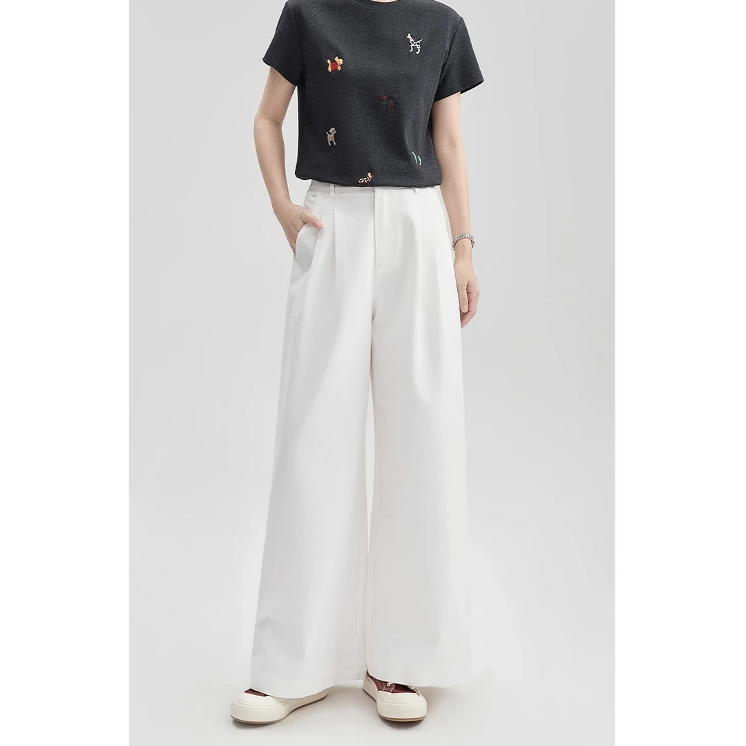 杏白色直筒休闲裤女夏高腰显瘦百搭垂感阔腿裤XG53206