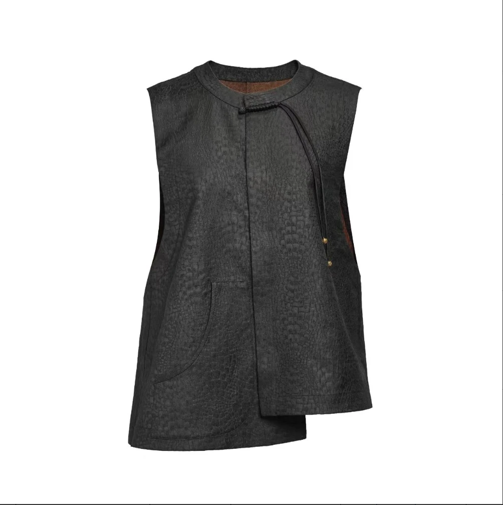 【栖香锦】香云纱冠乐皱设计师款  新中式 国风不规则马甲