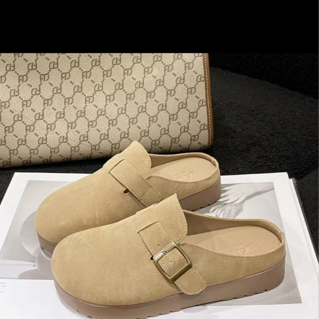 厚底勃肯拖鞋女外穿2024新款春秋森系复古包头半拖鞋一脚蹬穆勒鞋