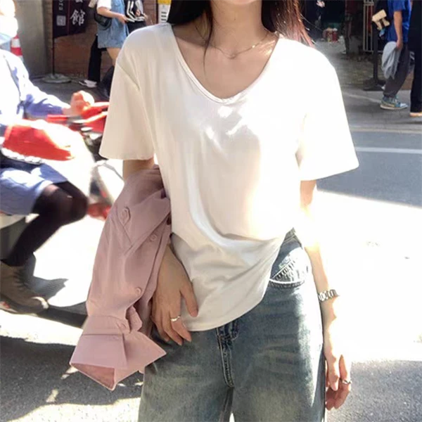 清 清 清」白月光T恤」纯欲显瘦/低圆领百搭T恤上衣女D40144