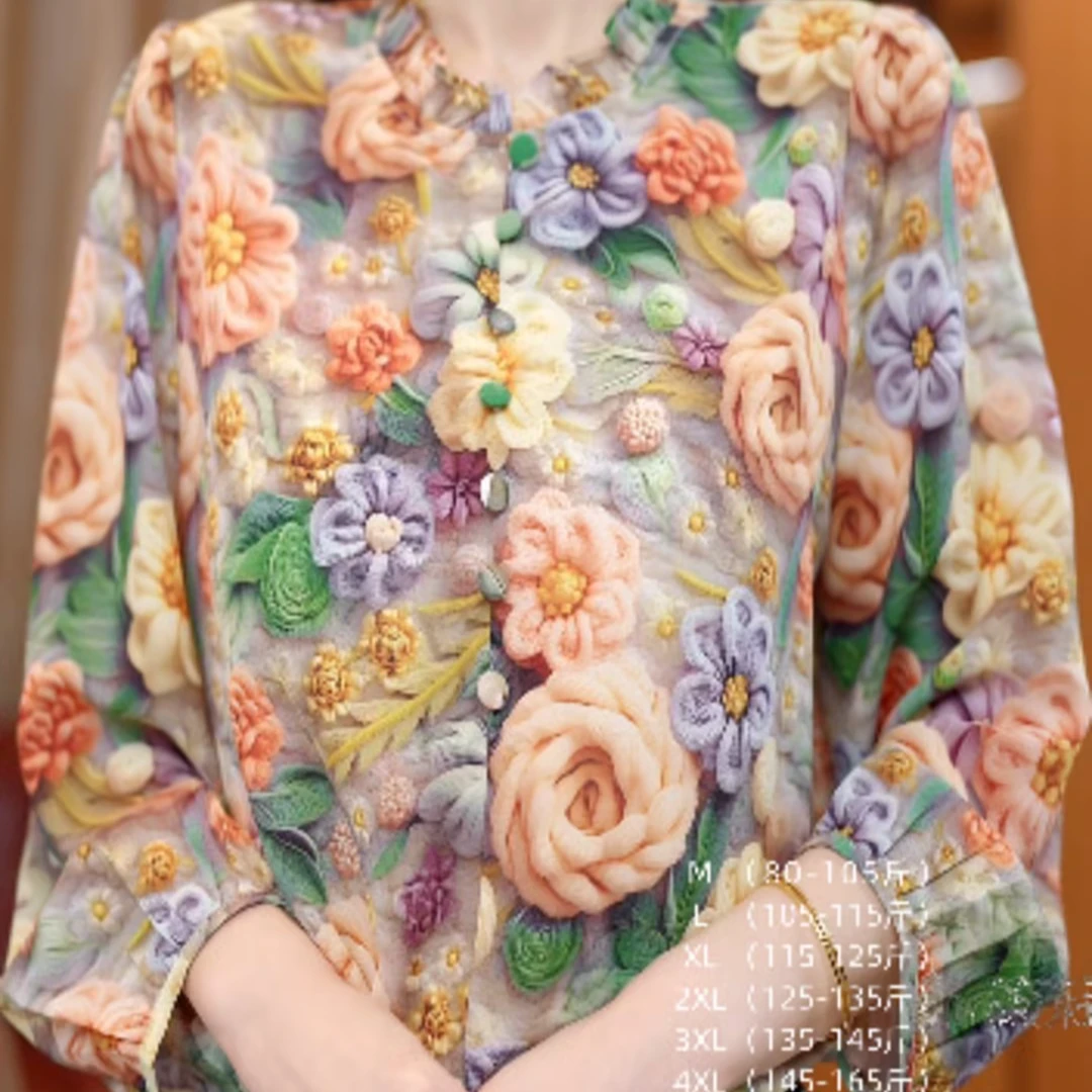 AR-2025年新款时尚花色新中式上衣黄色花草防晒百搭衬衫F51F33201