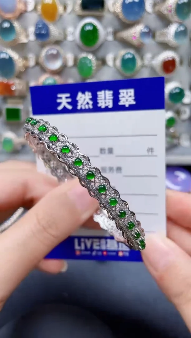 银S925镶嵌手镯翡翠394