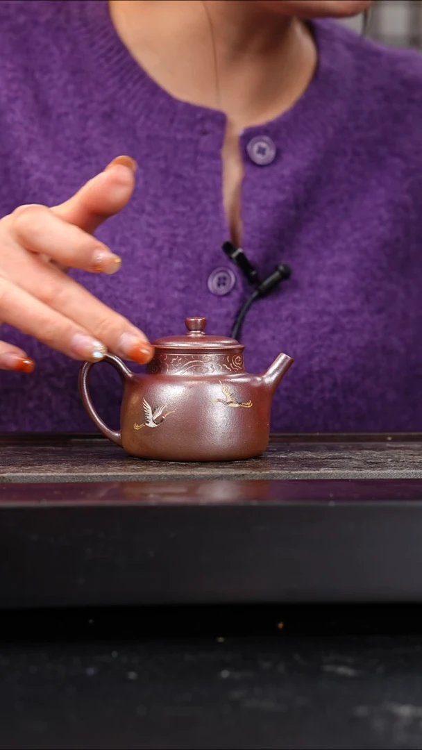 茶壶紫砂红皮龙柴烧泥绘言心140cc