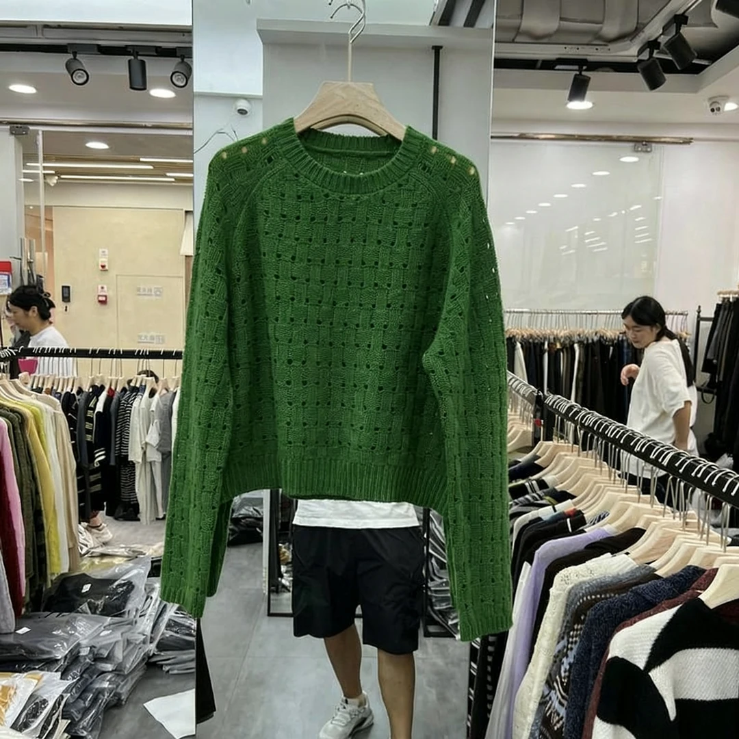 欧货时尚圆领镂空针织衫2025秋季新品女装百搭显瘦纯色套头毛衣