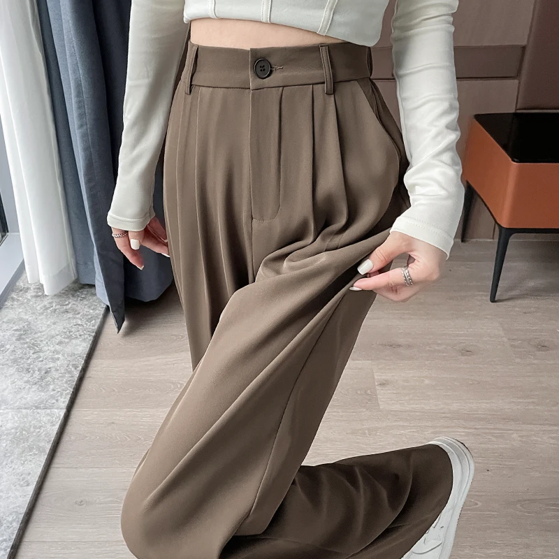 窄版阔腿裤女春秋2025垂感黑色小个子高腰显瘦休闲直筒拖地西装裤