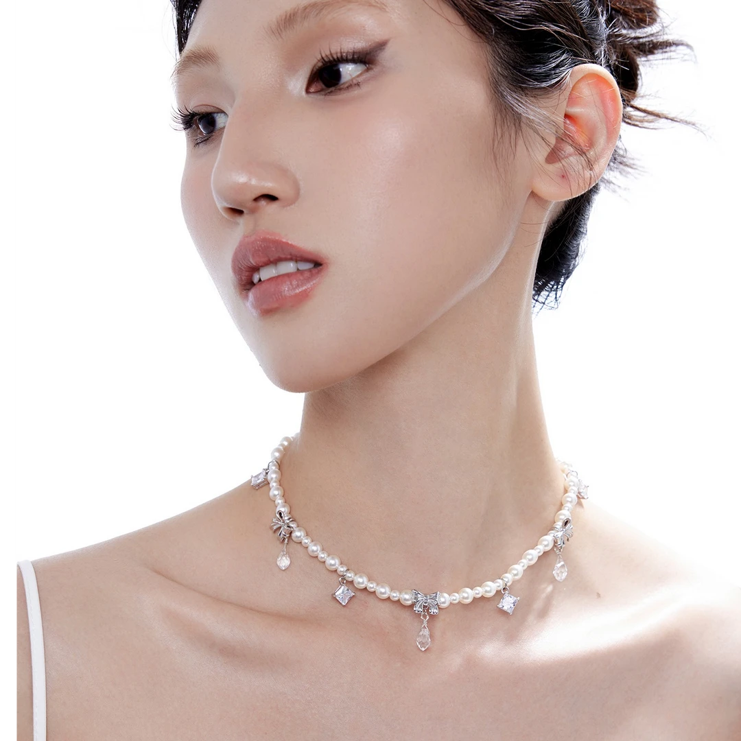 非金属仿珍珠项链 浮U生物 甜心系列蝴蝶结水滴项链