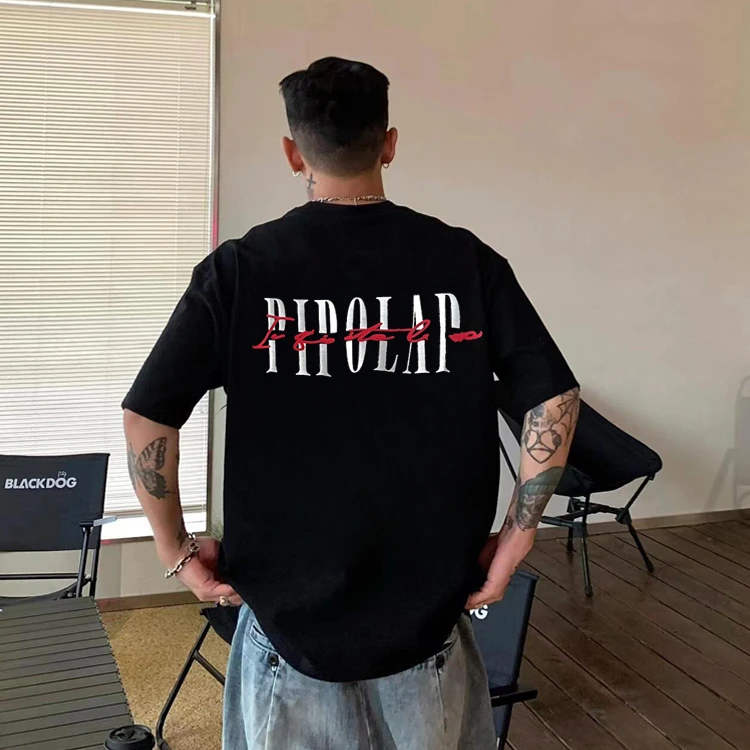 美式重磅纯棉黑色短袖t恤男夏季百搭小众设计感宽松百搭上衣半袖