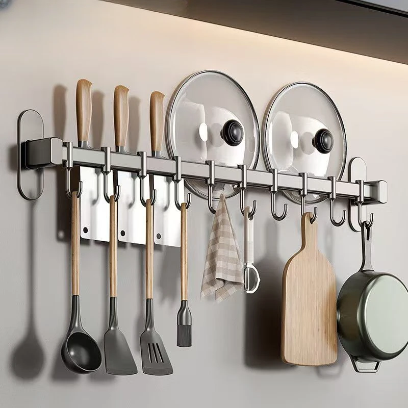 厨房挂钩免打孔挂杆厨房置物架挂架排钩厨房收纳家用厨房用品MH
